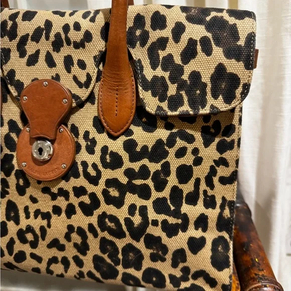 Ralph Lauren Leopard Print Canvas Tote Bag with Brown Accents - Picture 4 of 13